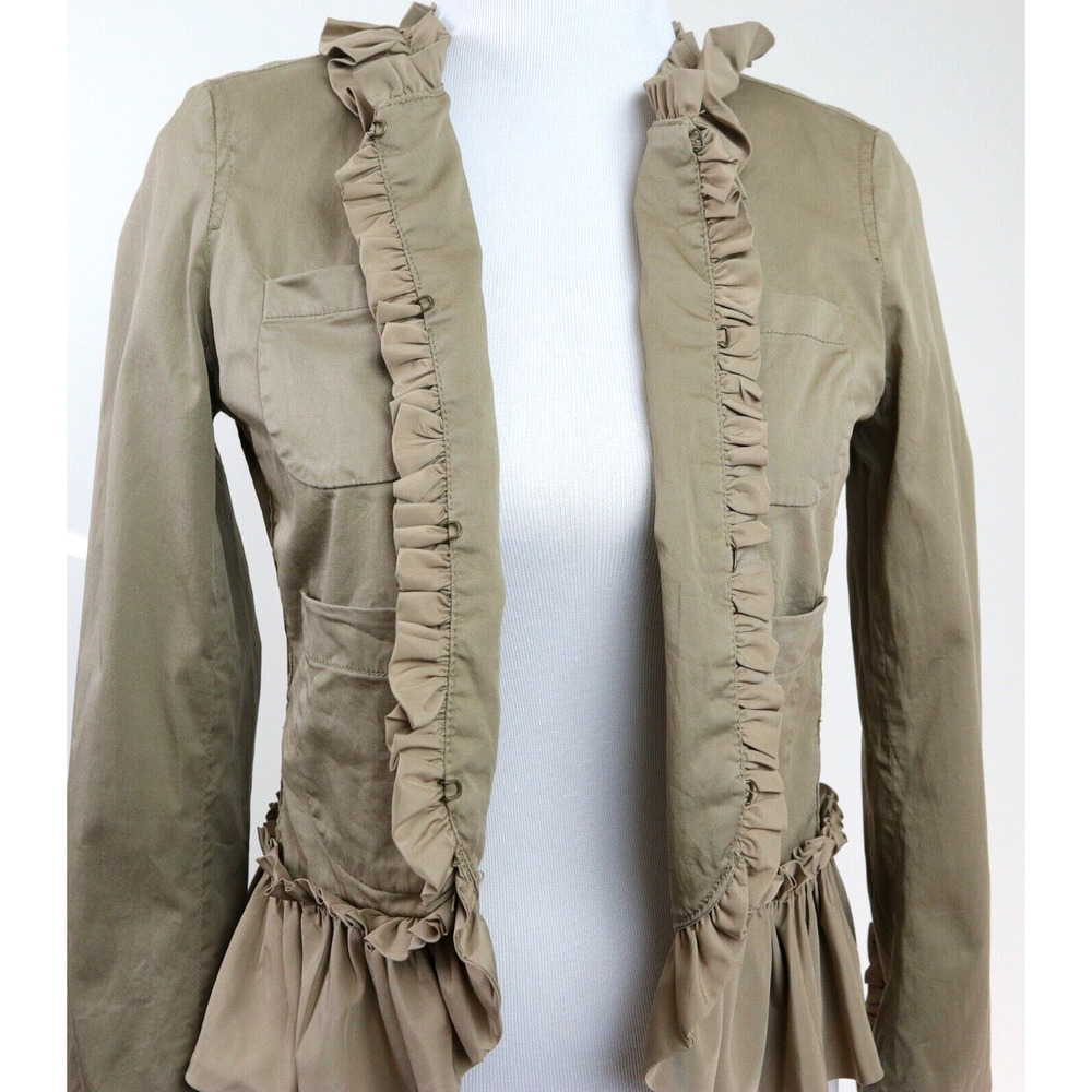 J Crew Size 0 Ruffle Chino Jacket Tan Ridge Khaki Tan G7578 *as is* - Picture 9 of 12